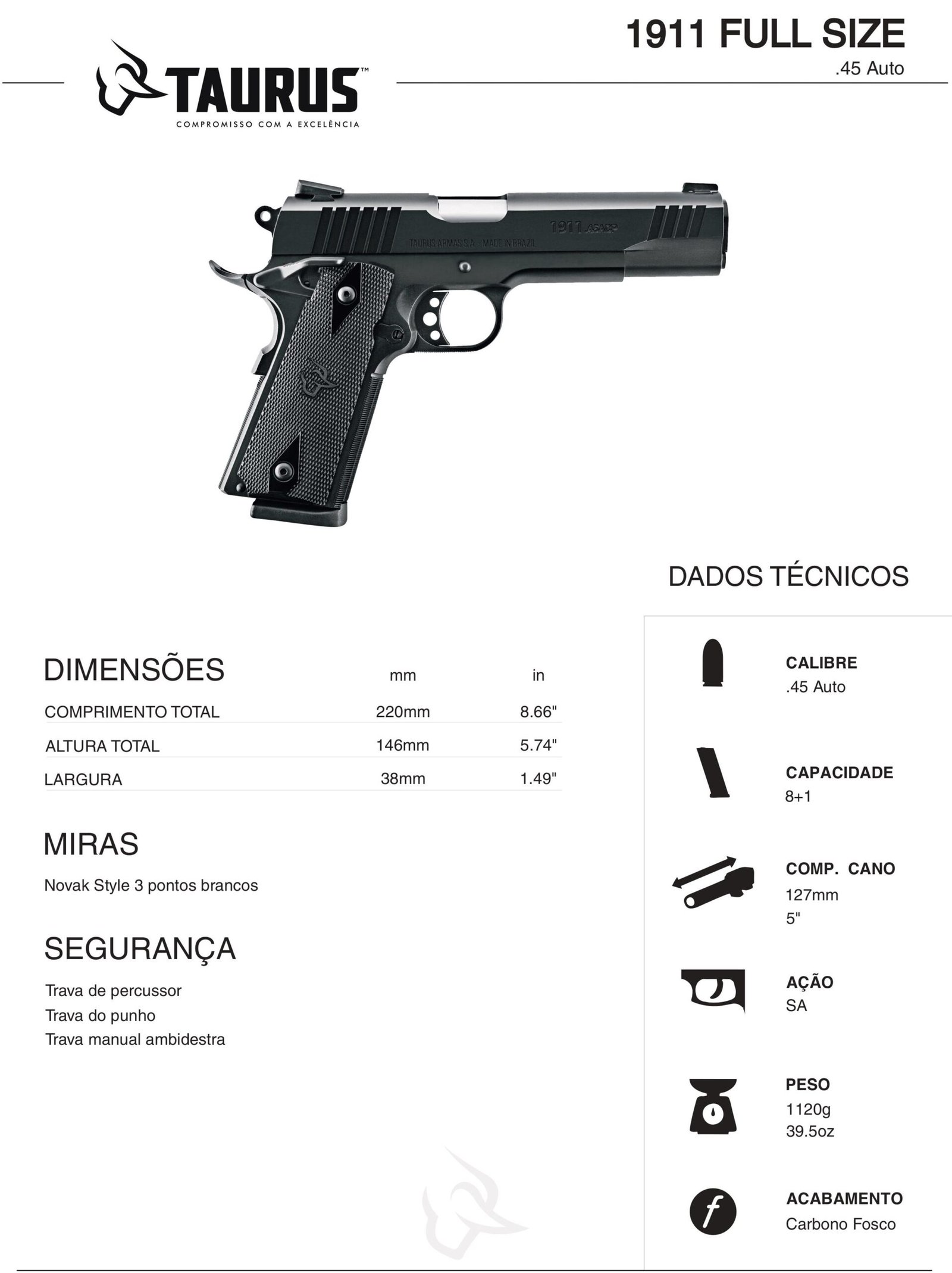 Pistola Taurus 1911 .45, comprar armas, venda de armas, armas no paraguai, Loja das Armas, arma no paraguai